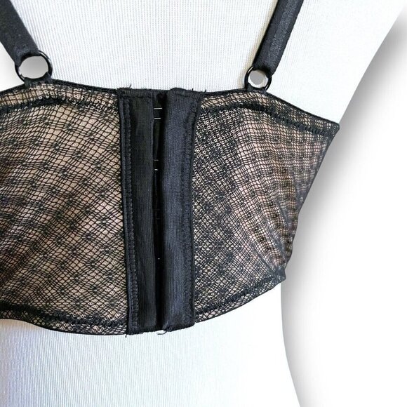 Adore Me 36B Camilla Push Up Bra Black Lace Plunge Underwire Rhinestone Longline - Picture 7 of 8